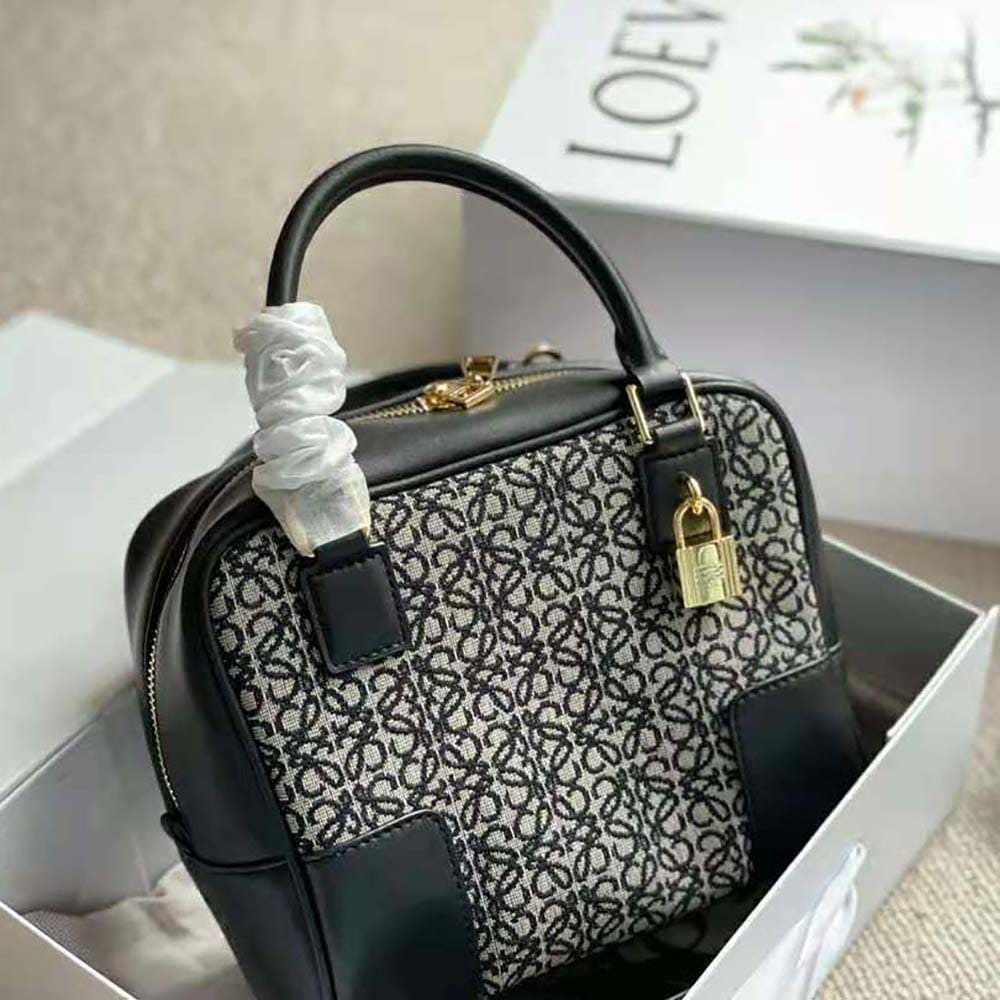 TÚI LOEWE Amazona 19 Square Bag bằng vải Jacquard và da bê đen