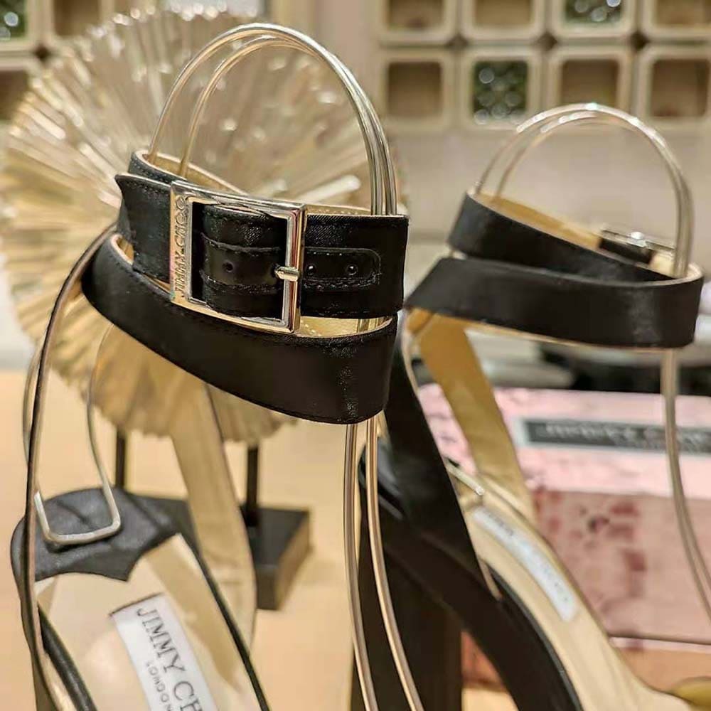GIÀY Jimmy Choo Women Gaia 140 Black Satin Platform Sandals
