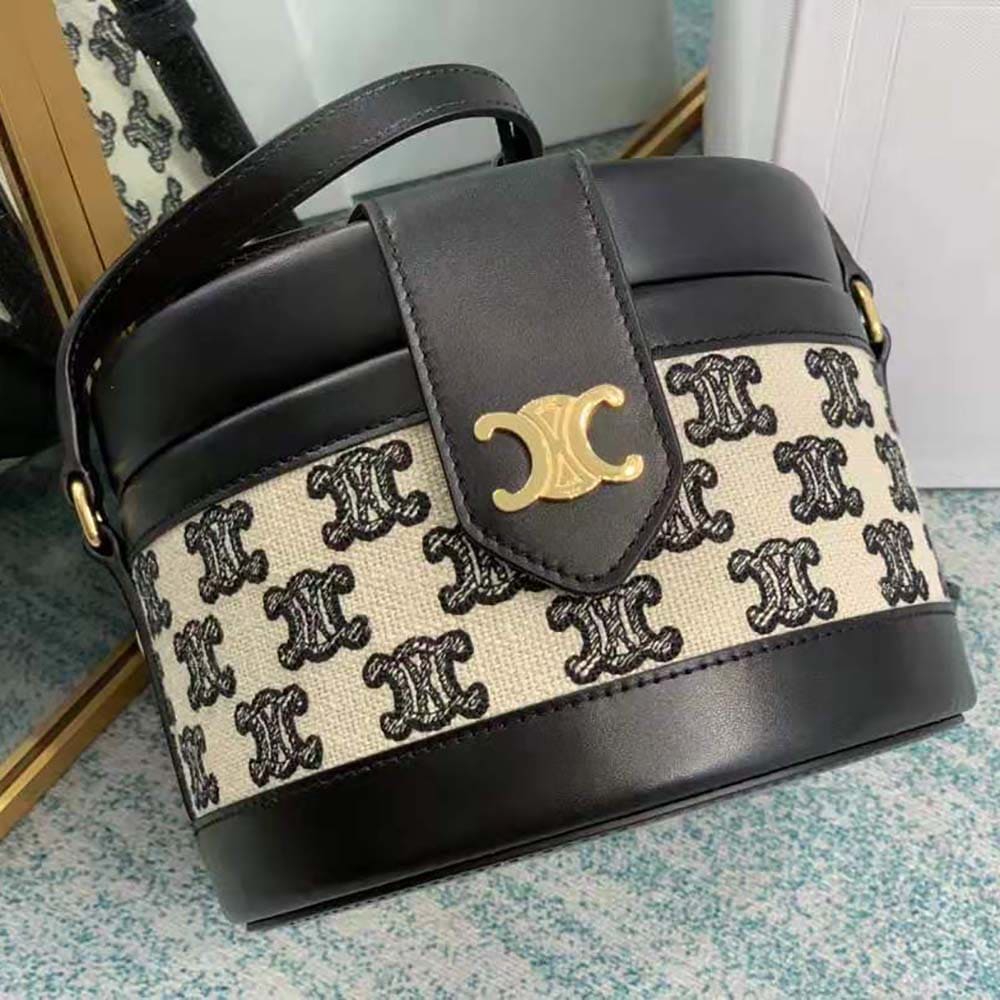 TÚI Celine Women Medium Tambour Bag in Textile with Triomphe Embroidery Calfskin