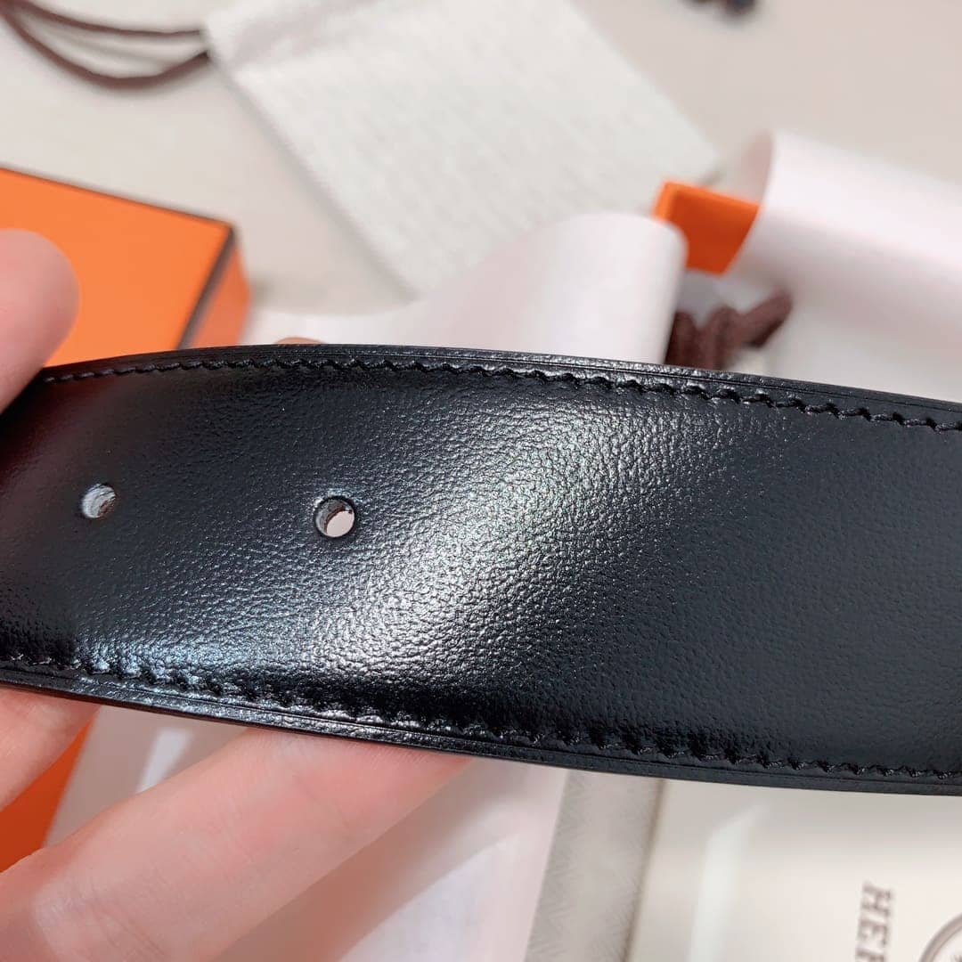 DÂY LƯNG HERMES H Togo leather hai mặt khóa bạc