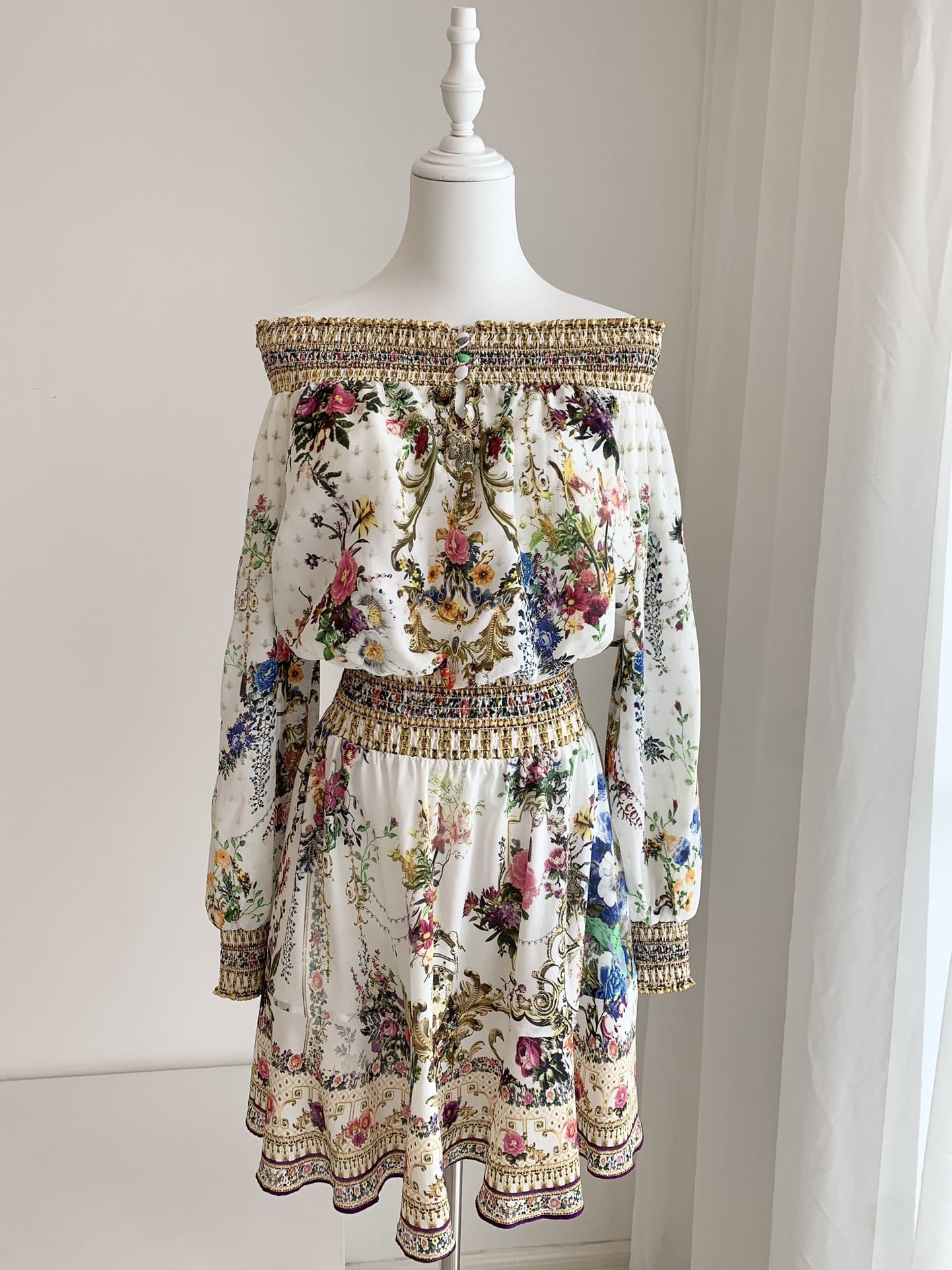 VÁY CAMILLA ROUND NECK Floral Print Mid Dress Long Sleeve High Classy
