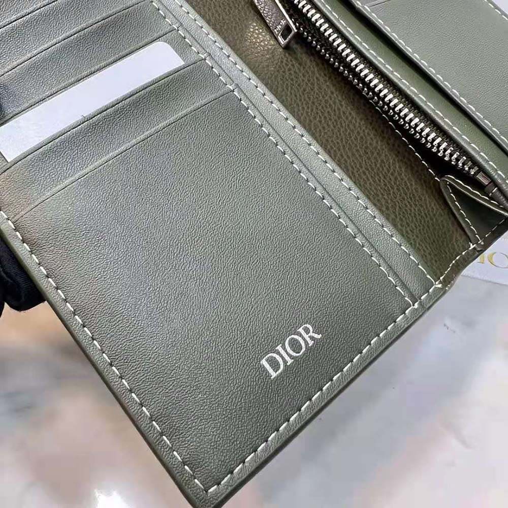 Dior Vi Color Ví Dior Vertical Long Wallet Olive Grained Calfskin with CD Icon Signature