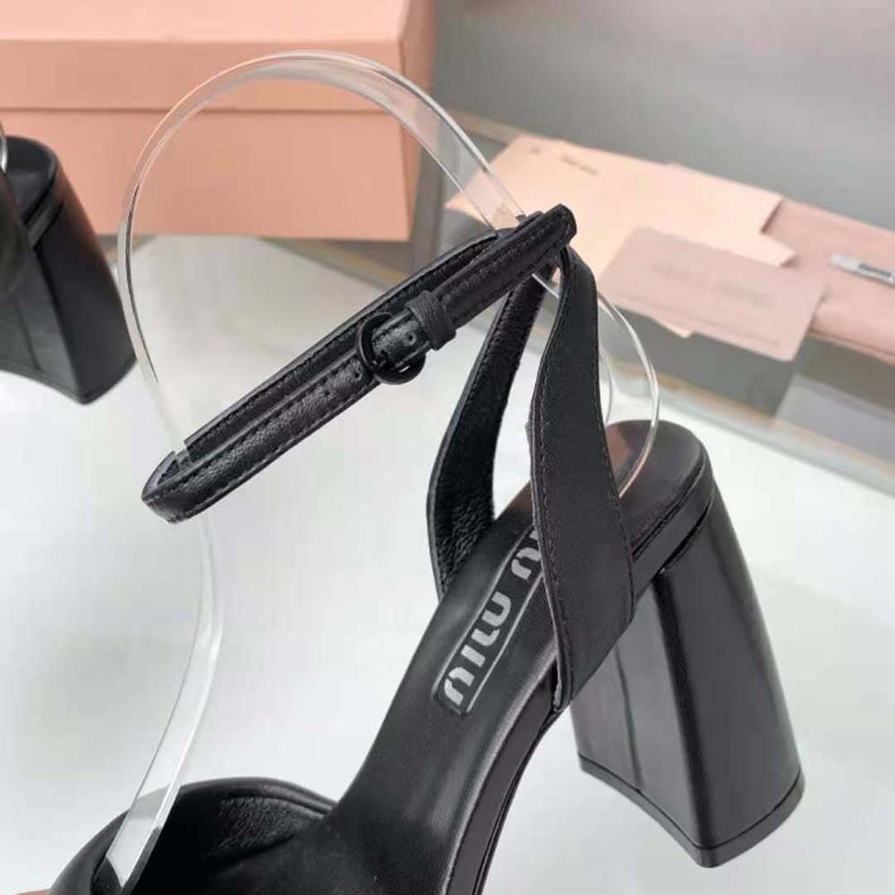 DÉP SANDALS Miu Miu Women Padded Leather Sandals in 85 mm Heel Height-Black