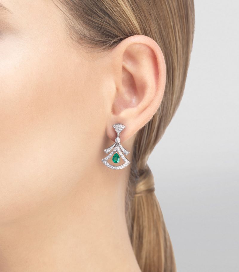 Bông tai BVLGARI White Gold, Diamond and Emerald Divas’ Dream Openwork Earrings vàng trắng 18K