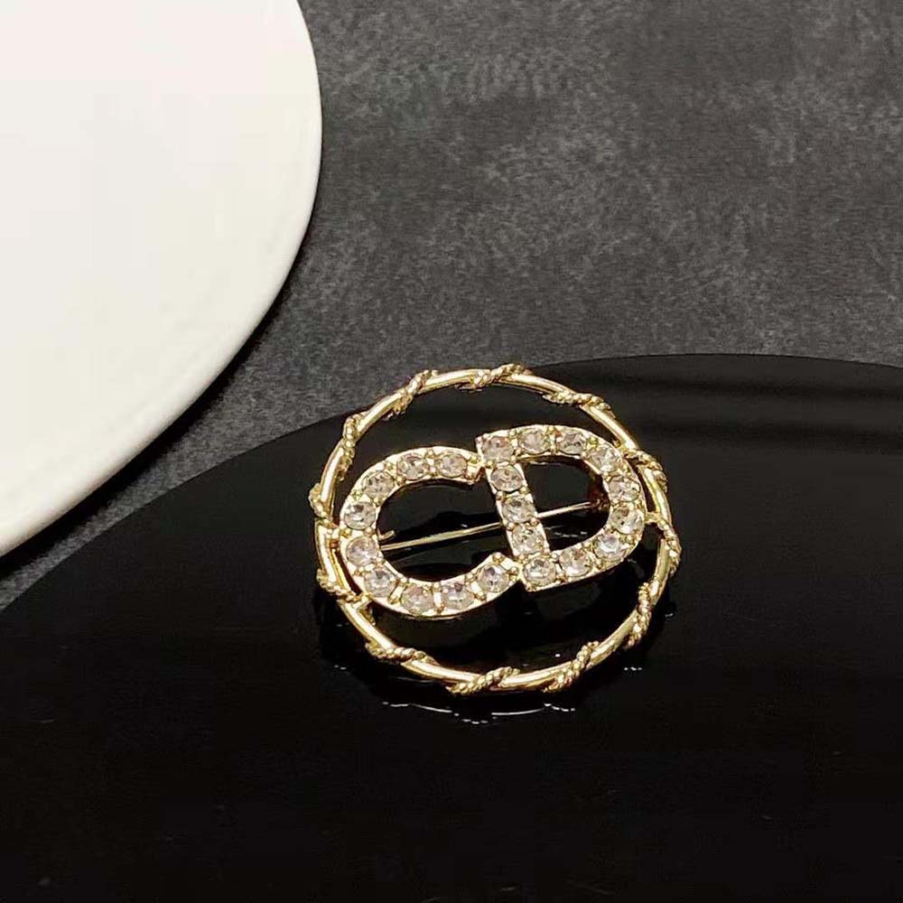 Cài áo Dior Clair D Lune Brooch Gold-Finish Metal and White Crystals