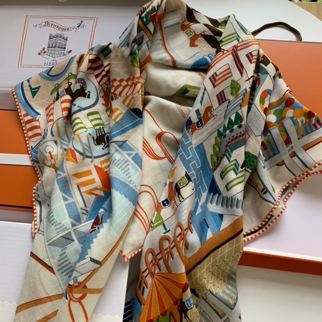 KHĂN HERMES H Family cashmere scarf