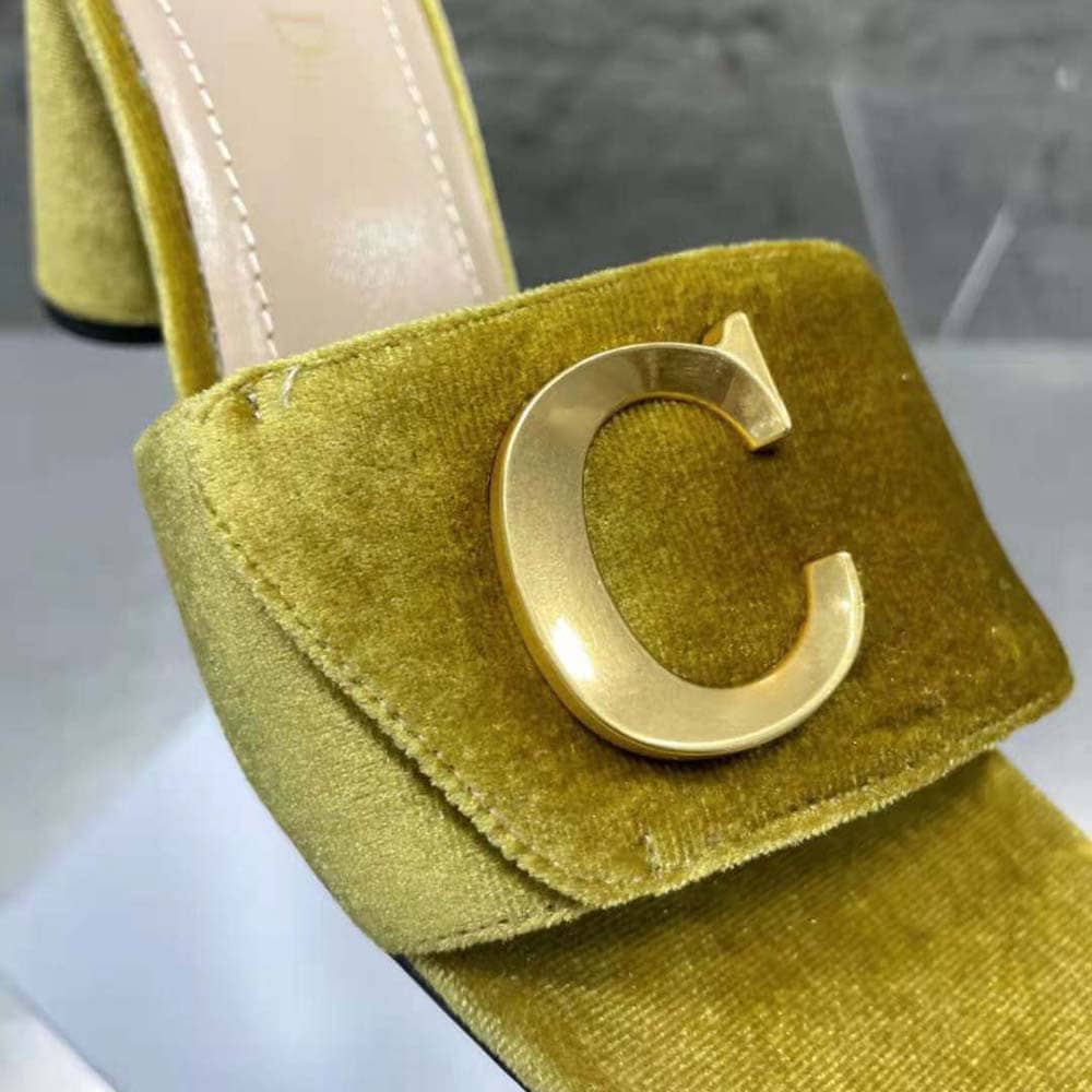 GUỐC Dior Women C’est Dior Heeled Slide Lime Yellow Velvet