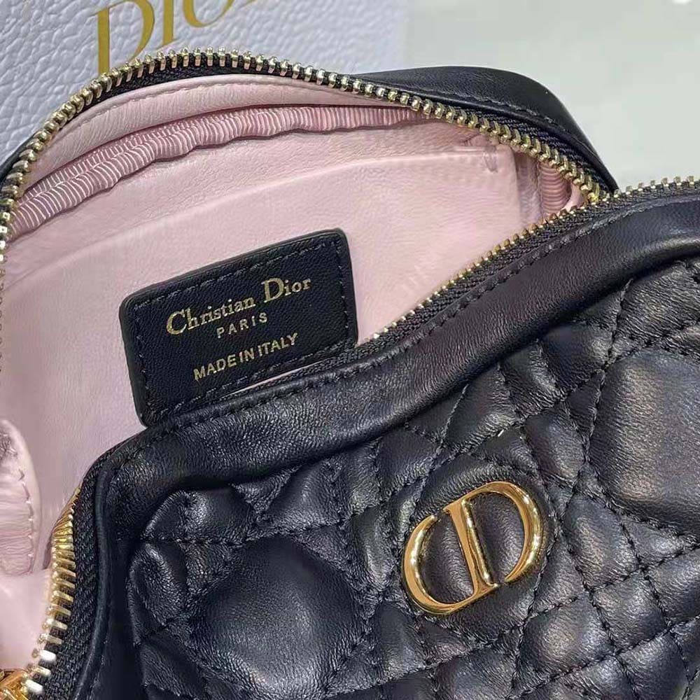 TÚI Dior Women Small Dior Caro Zipped Pouch Black Cannage Lambskin