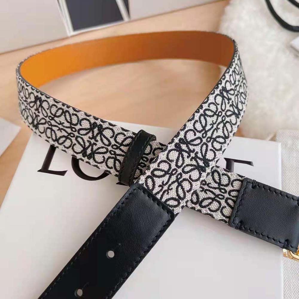 DÂY LƯNG Loewe Women Anagram Belt in Jacquard and Calfskin Black