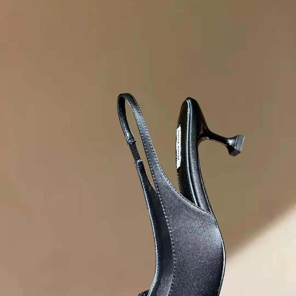 GIÀY Miu Miu Women Satin Slingback Pumps 55 mm Heel Height-Black