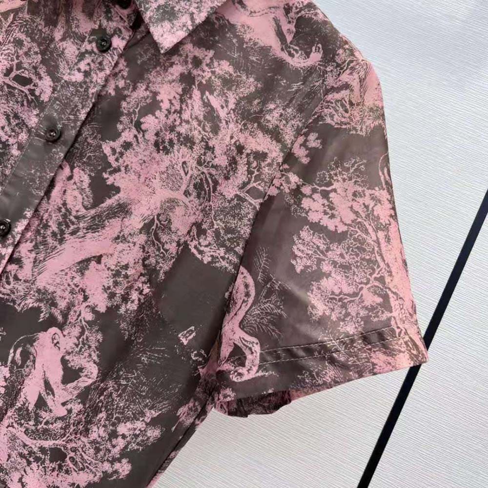 VÁY Dior Women Dioriviera Mid-length Shirt Dress Gray and Pink Cotton Muslin