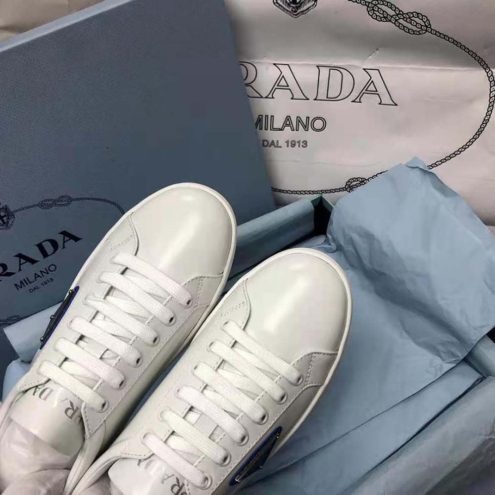 GIÀY PRADA Men Brushed Leather Sneakers-Blue