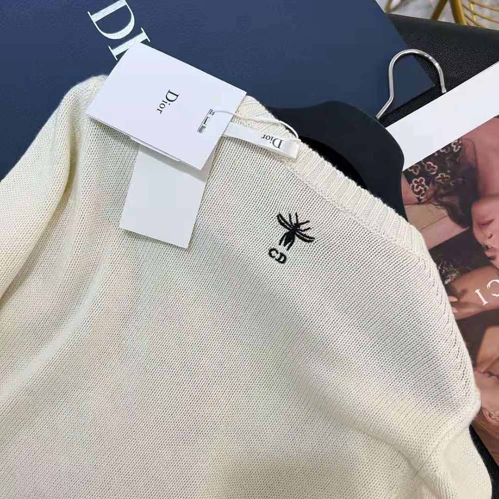 ÁO Dior Women Chez Moi Sweater Ecru Cashmere Intarsia Knit with Multicolor D-Constellation Motif