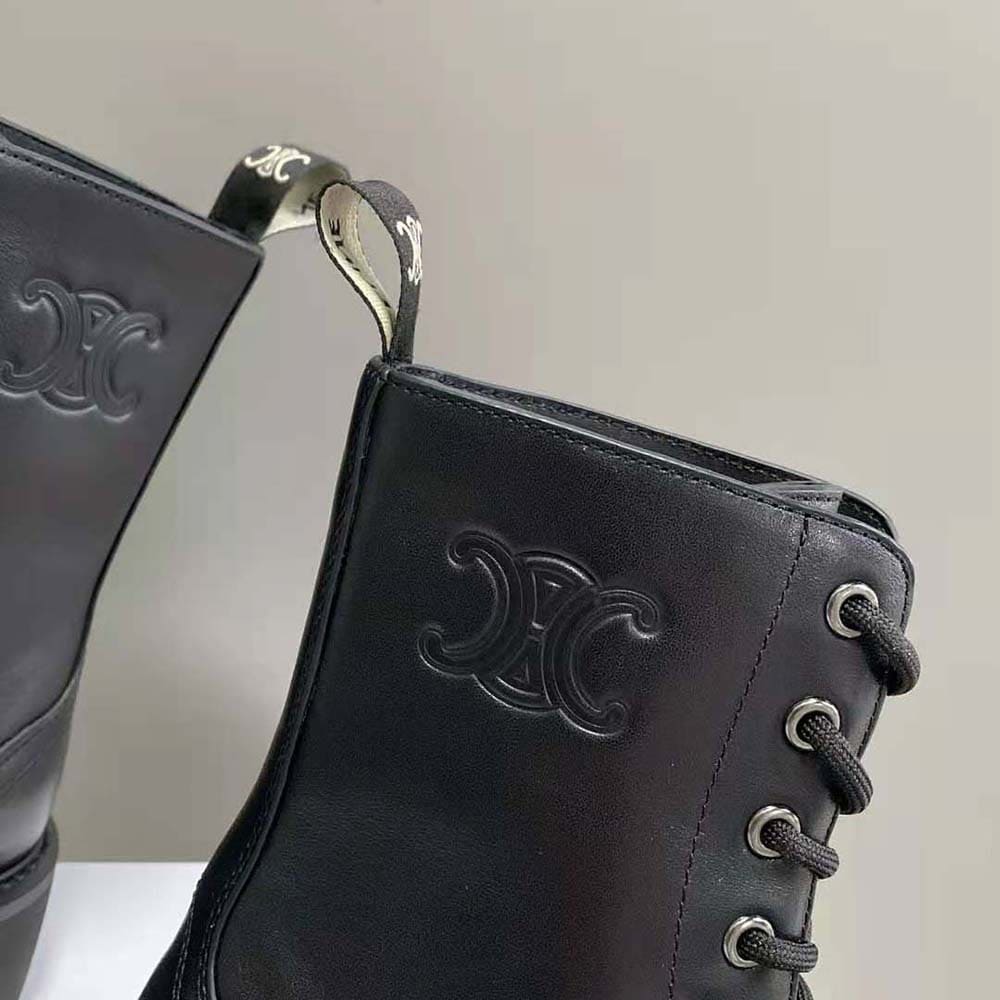 GIÀY Celine Women Lace-up Boot with Studded Outsole Celine Bulky in Shiny Bull-Black