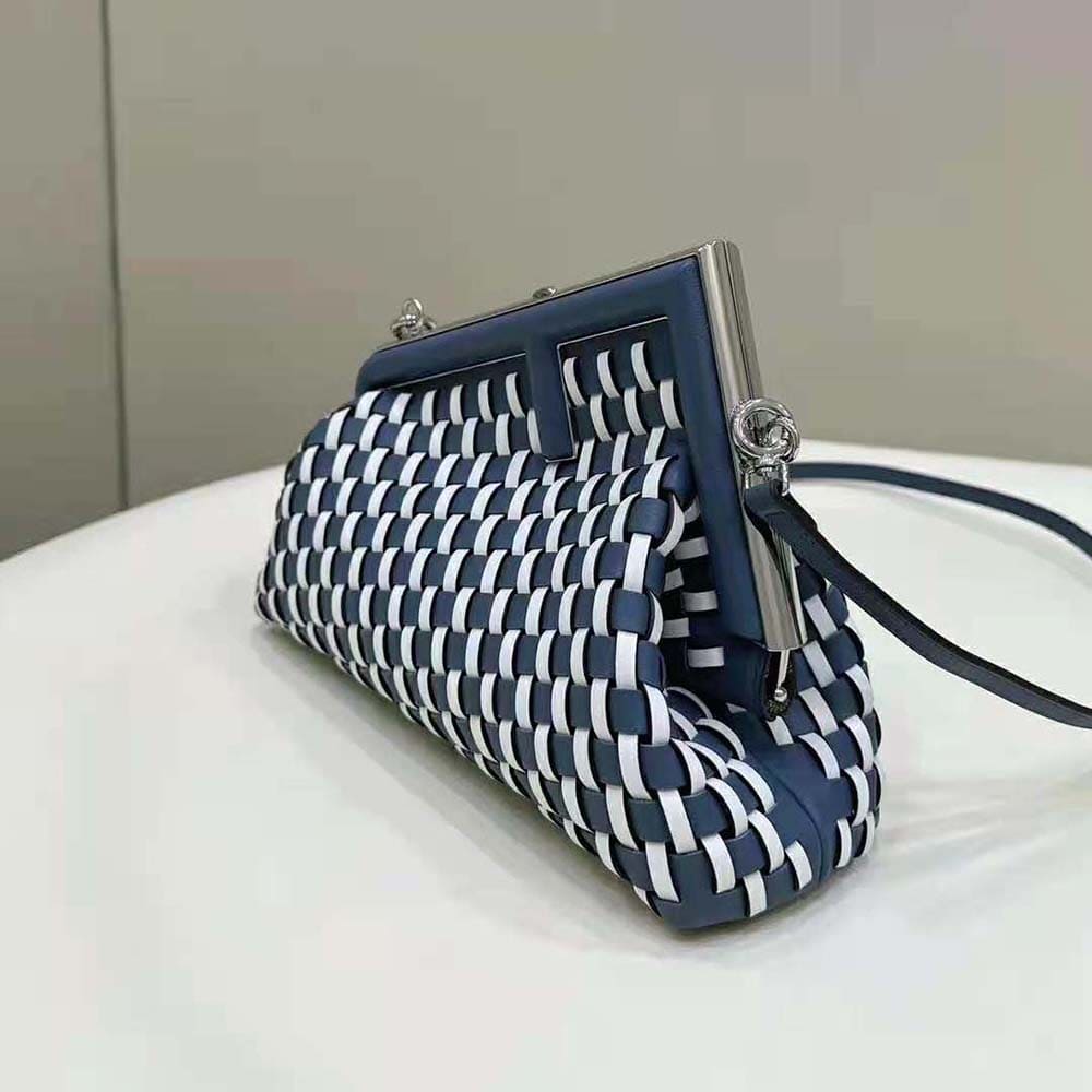 TÚI FENDI Women First Small White and Blue Woven Leather Bag