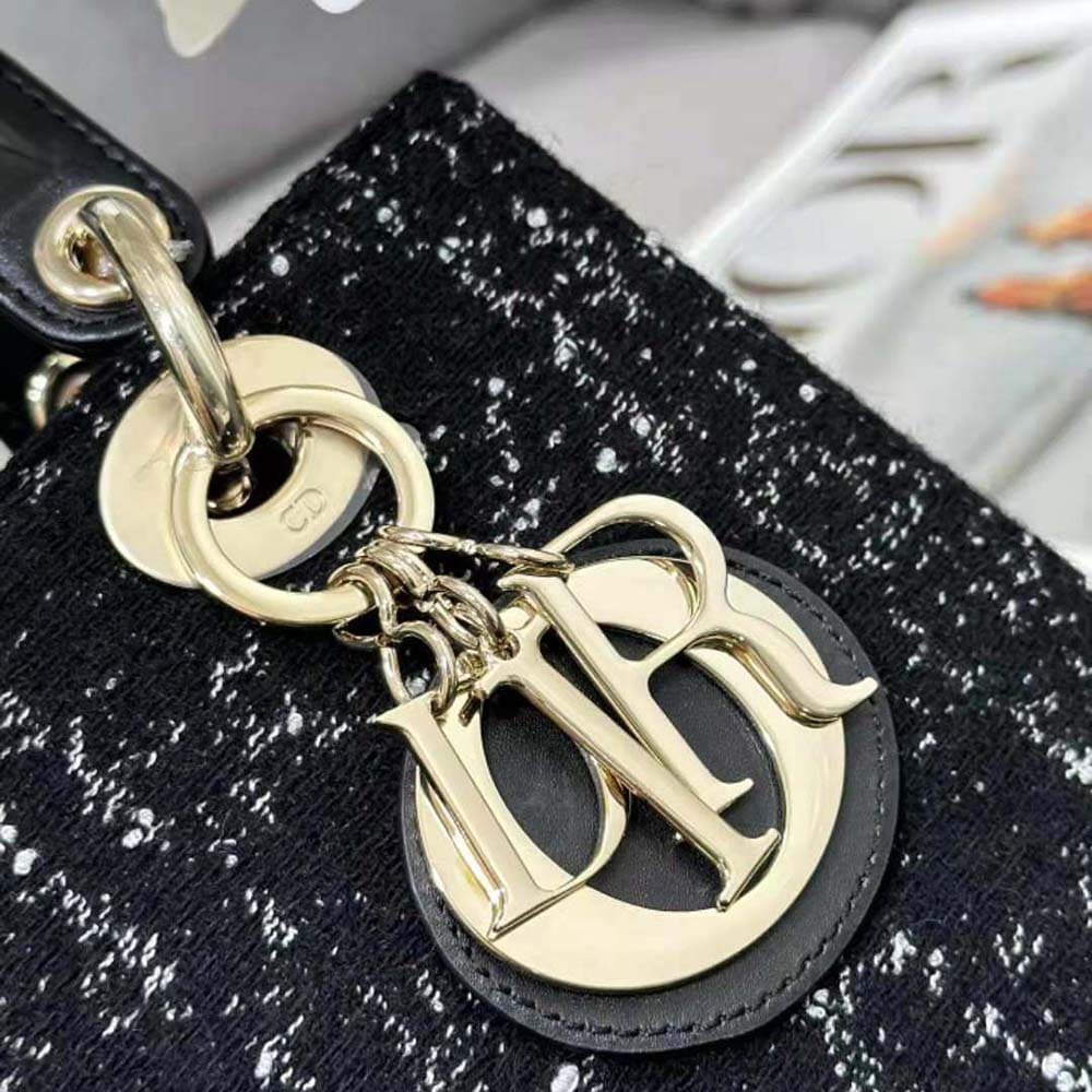 Túi xách nữ Dior Medium Lady D-lite màu đen Cannage Tweed