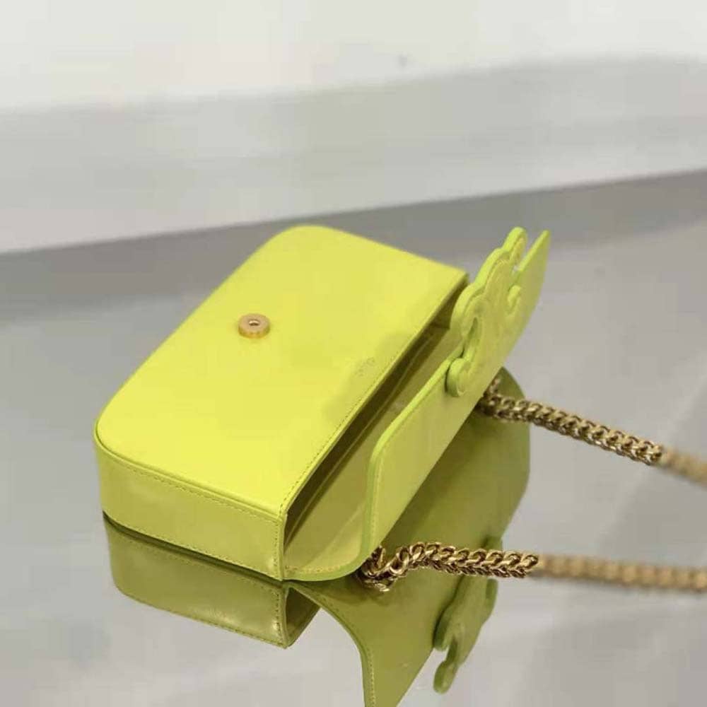 TÚI Celine Women Chain Shoulder Bag Cuir Triomphe in Shiny Calfskin-Yellow