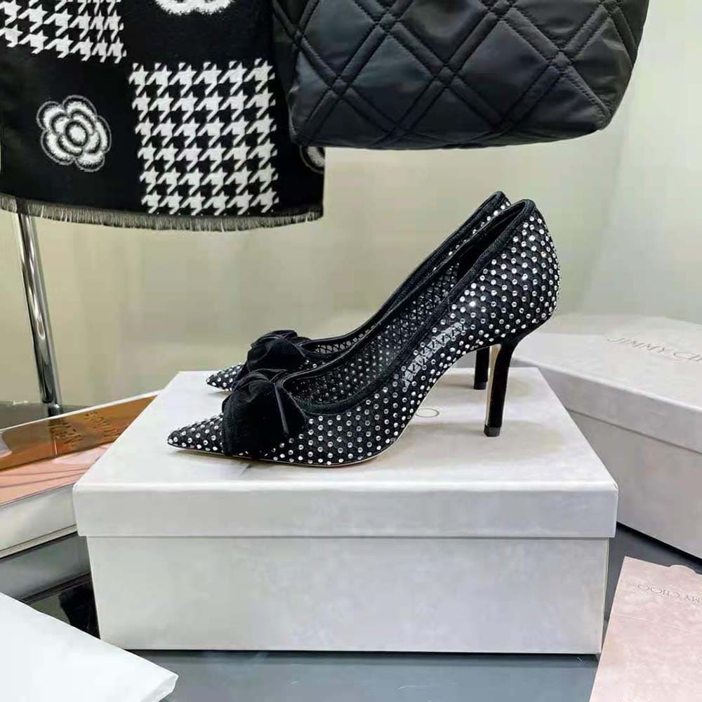 GIÀY Jimmy Choo Women Love 100 Black Crystal Mesh Pumps with Bow