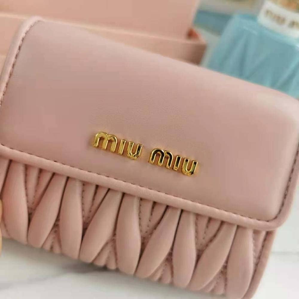 Ví Miu Miu Women Nappa Leather Wallet with Shoulder Strap-Pink