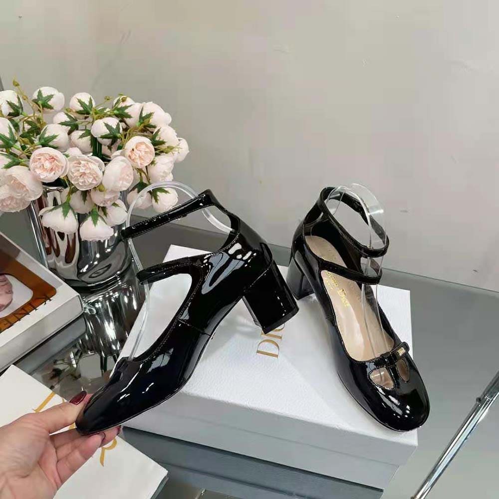 GIÀY Dior Women Aime Dior Ballerina Pump Black Patent Calfskin
