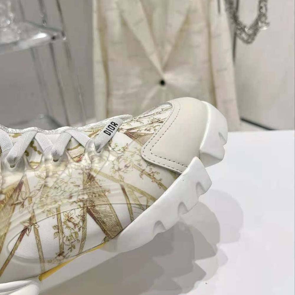 GIÀY Dior Women D-Connect Sneaker White and Gold-Tone Technical Fabric with Rêve D’Infini Print