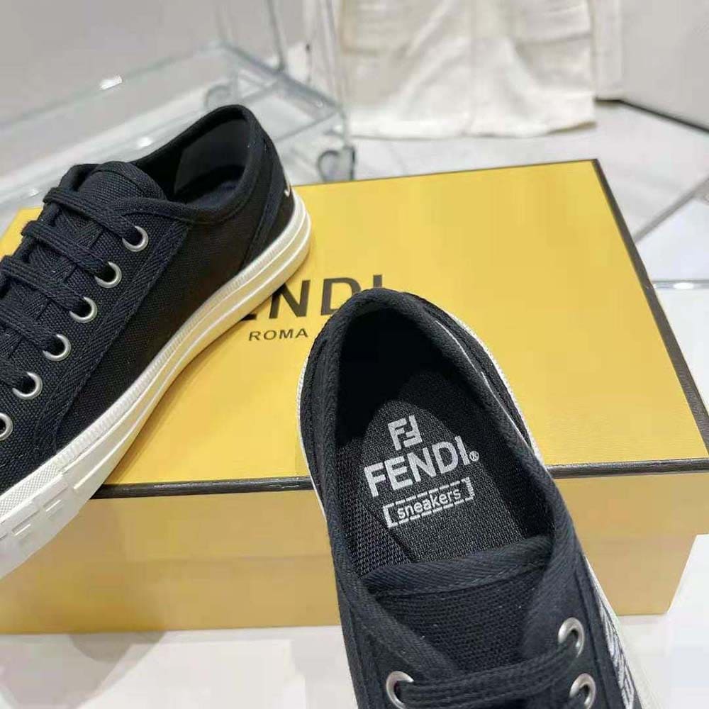GIÀY Fendi Men Domino Black Canvas Low Tops