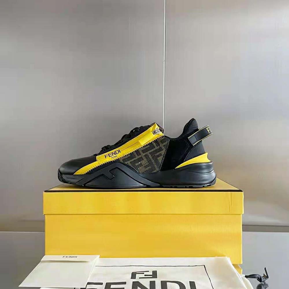 GIÀY FENDI Men Flow Black Leather Low-Tops