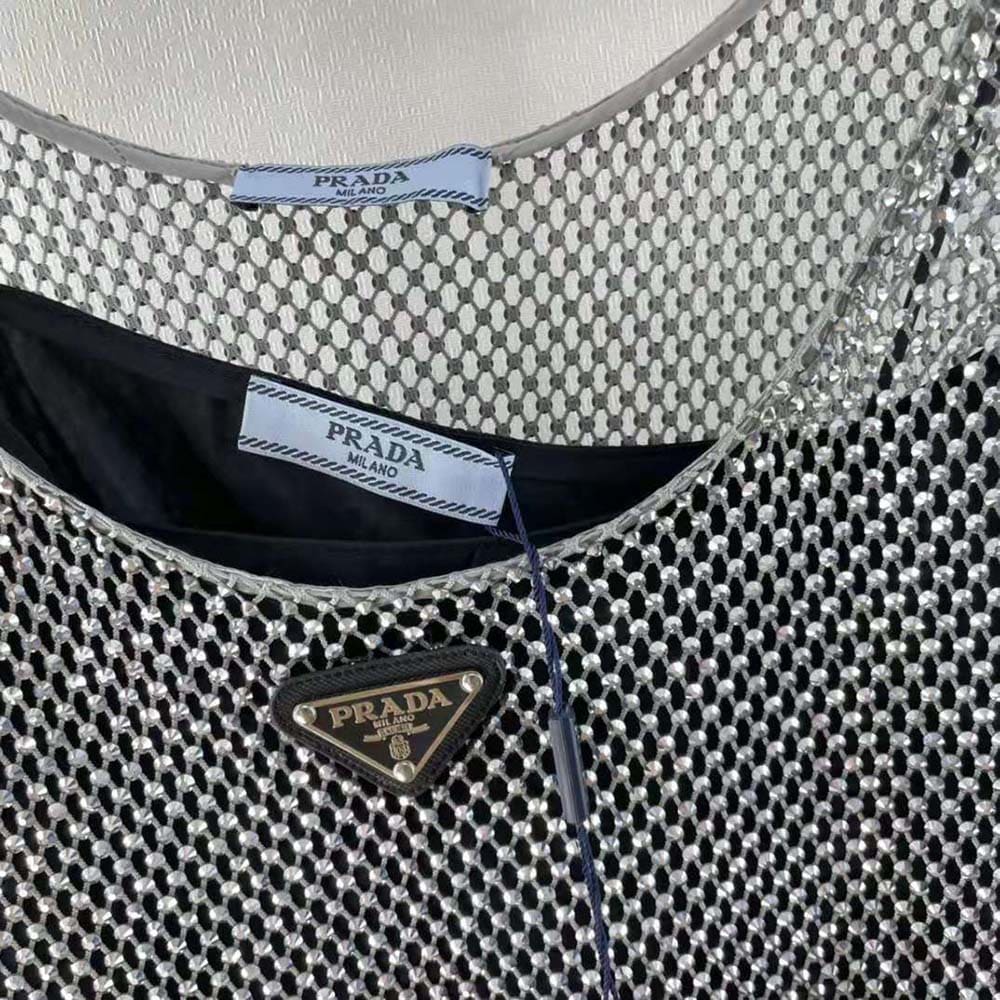 Váy Prada Women Rhinestone Embroidered Mesh Mini-Dress
