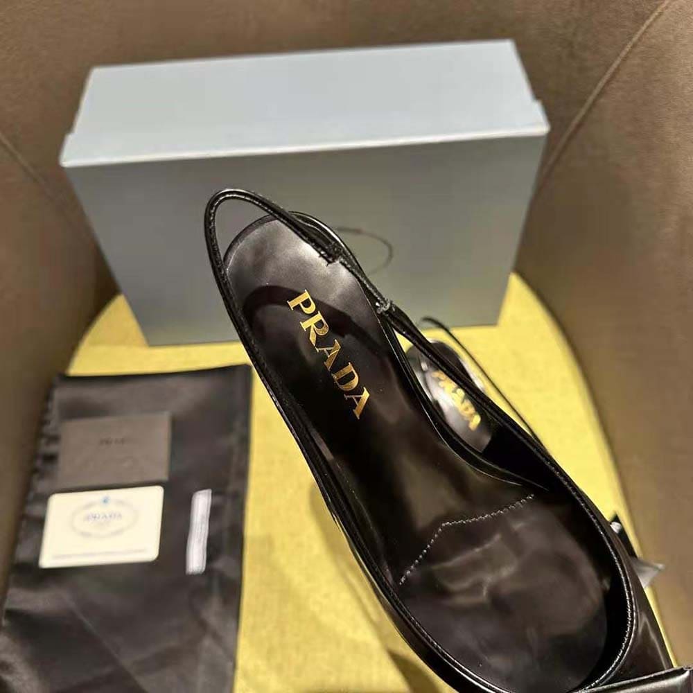 GIÀY Prada Women Brushed Leather Slingback Pumps-Black