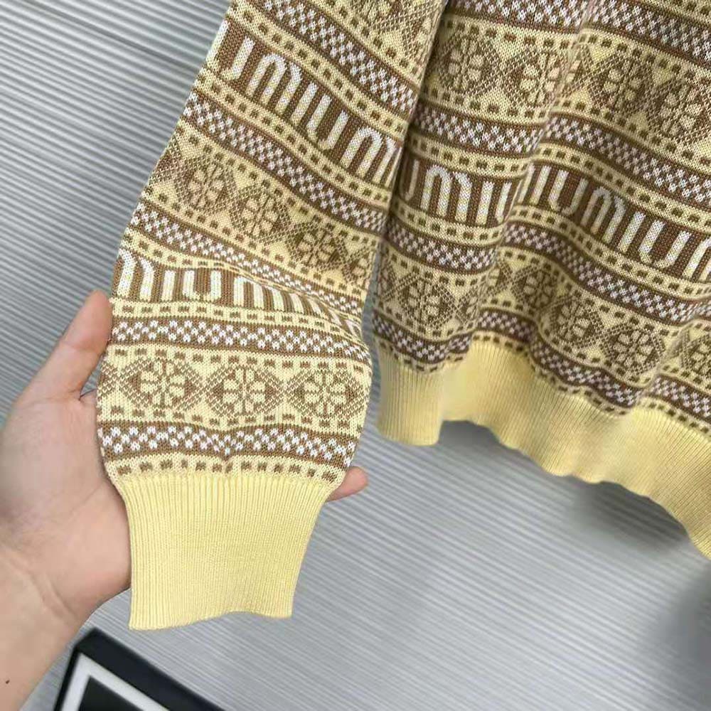 ÁO Miu Miu Women Wool Sweater with Jacquard Logo-Yellow