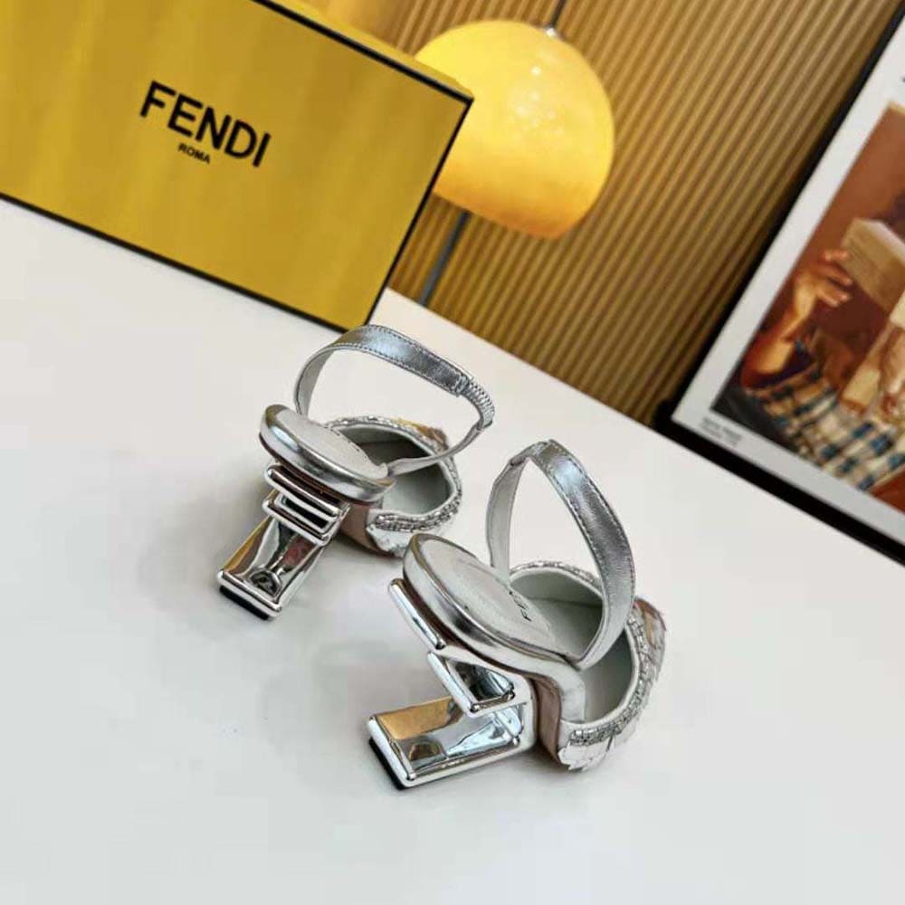 GIÀY Fendi Women First Silver Sequin High-Heeled Slingback