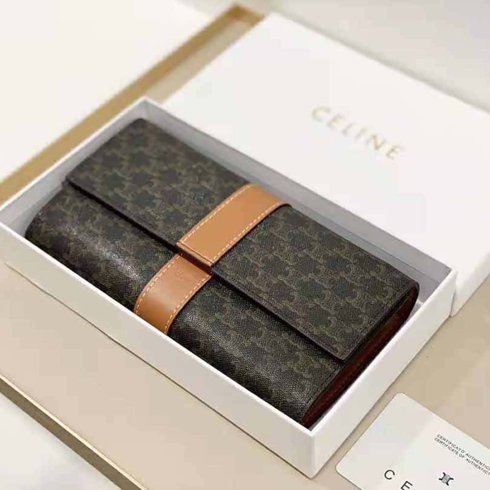 VÍ CELINE Large Flap Wallet in Triomphe Canvas and Lambskin