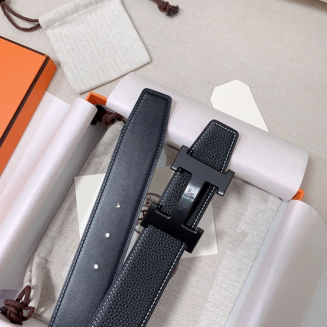 DÂY LƯNG HERMES H Matte Black Togo leather hai mặt khóa đen