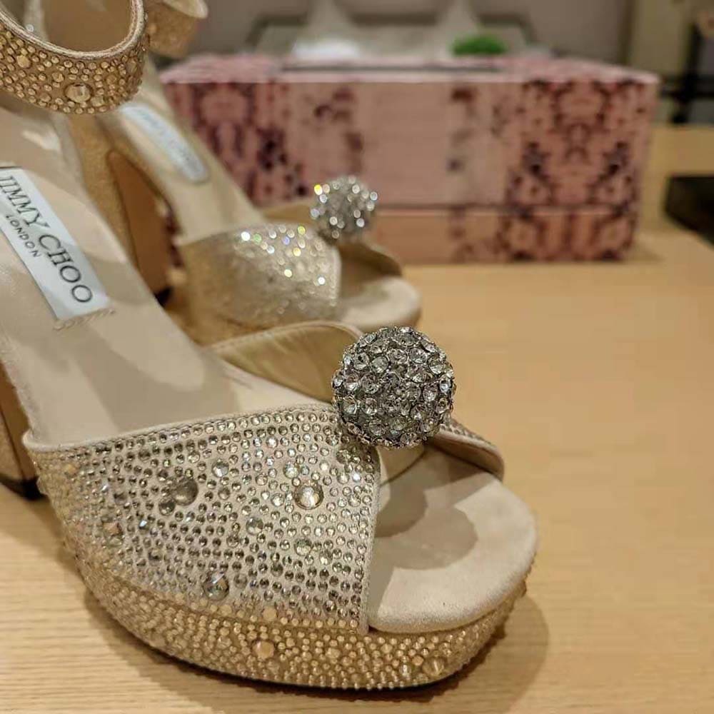 GIÀY Jimmy Choo Women Socorie 120 Honey Gold Suede Platform Sandals with Crystals