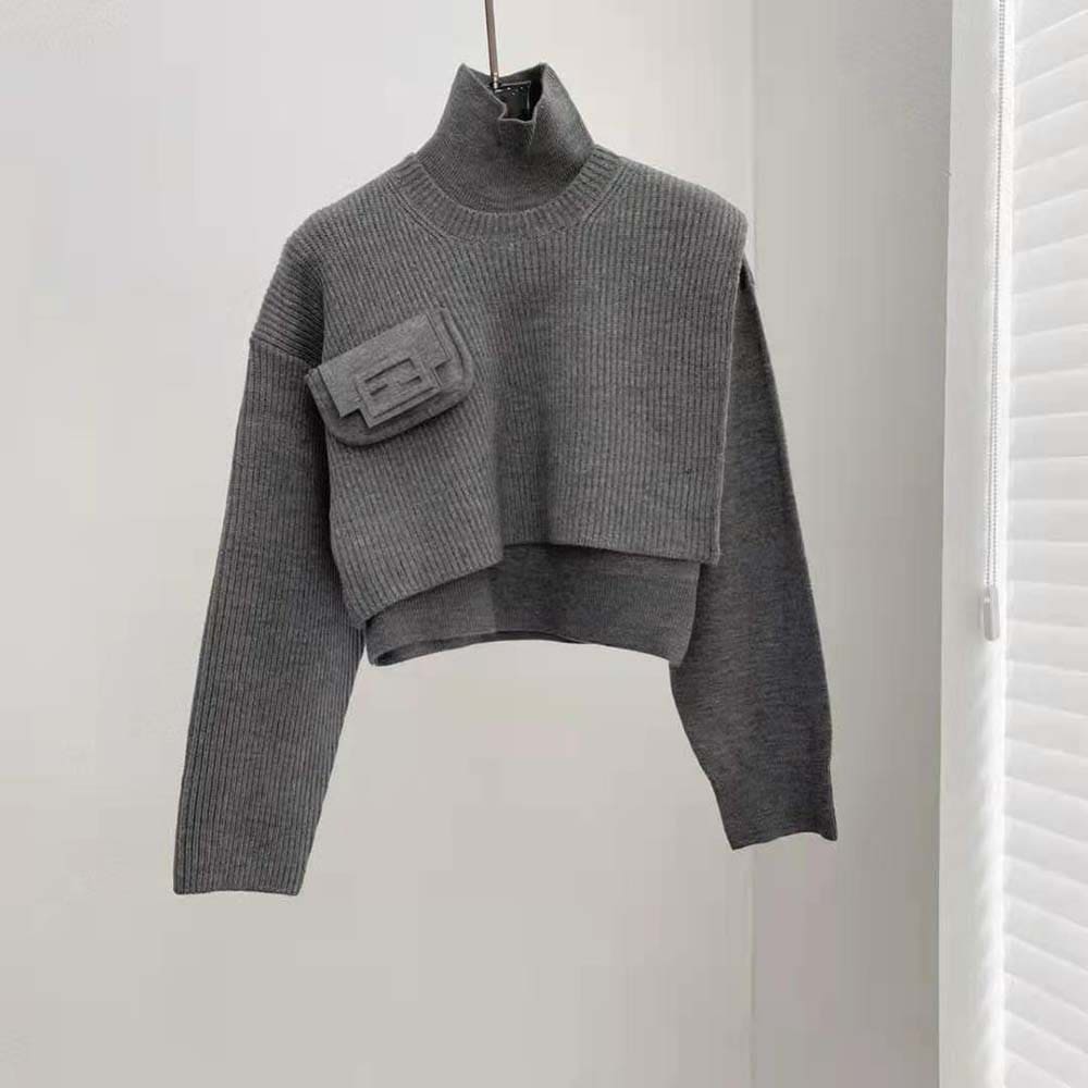 ÁO Fendi Women Gray Wool and Cashmere Sweater