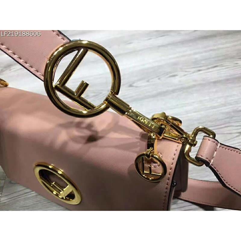 TÚI Fendi KAN I F Top Flap Leather Bag with Strap-Pink
