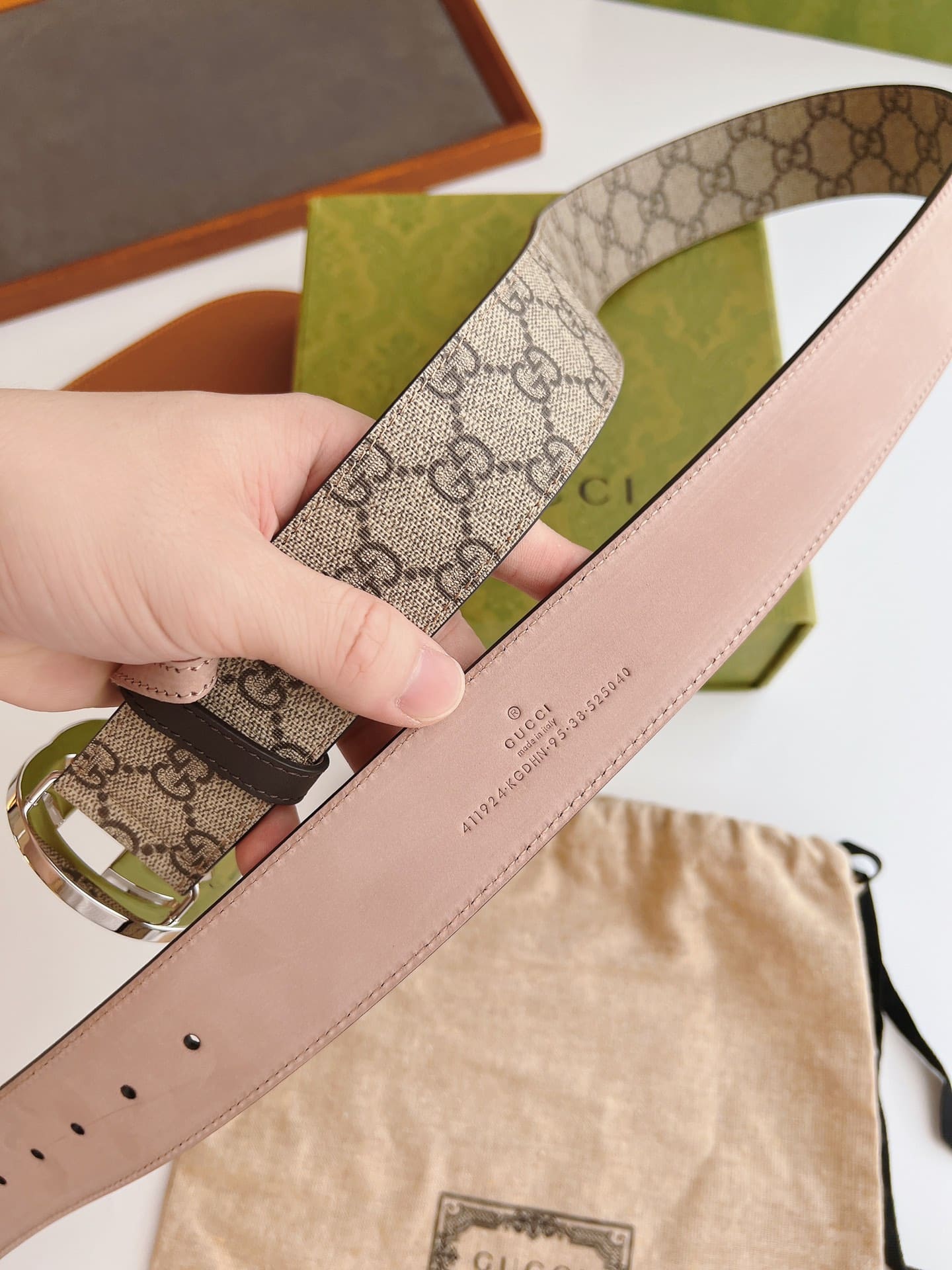 DÂY LƯNG GUCCI GG BROWN CANVAS LEATHER Khóa bạc