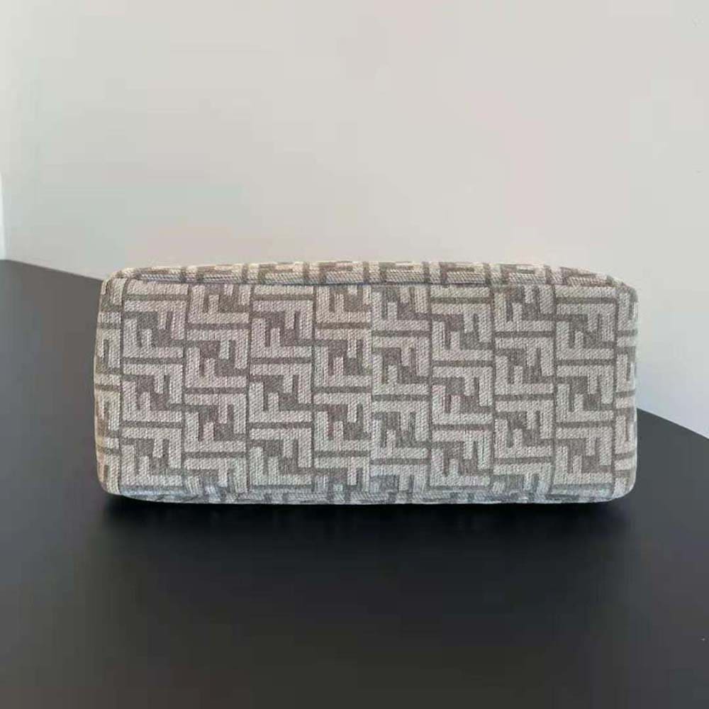 TÚI FENDI Women O’Lock Zipper Dove Gray Tapestry Fabric Bag