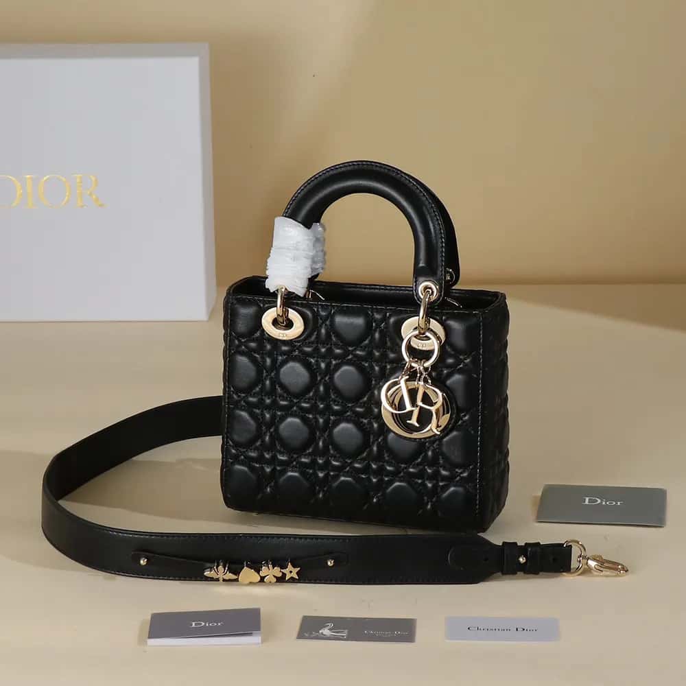 TÚI Dior Small Lady Dior My ABC Dior Bag Black Cannage Lambskin da cừu