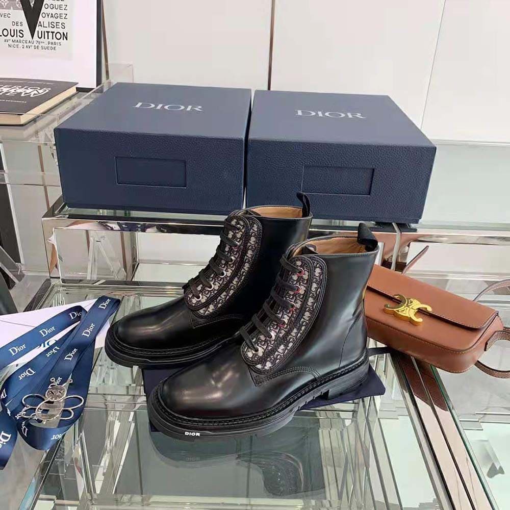 GIÀY DIOR Explorer II Laced Ankle Boot Black Polished Calfskin