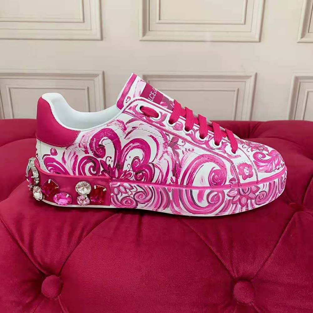 GIÀY Dolce Gabbana D&G Women Calfskin Portofino Sneakers-Pink