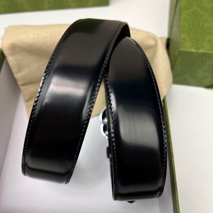 DÂY LƯNG GUCCI GG BLACK CALFSKIN LEATHER Khóa bạc