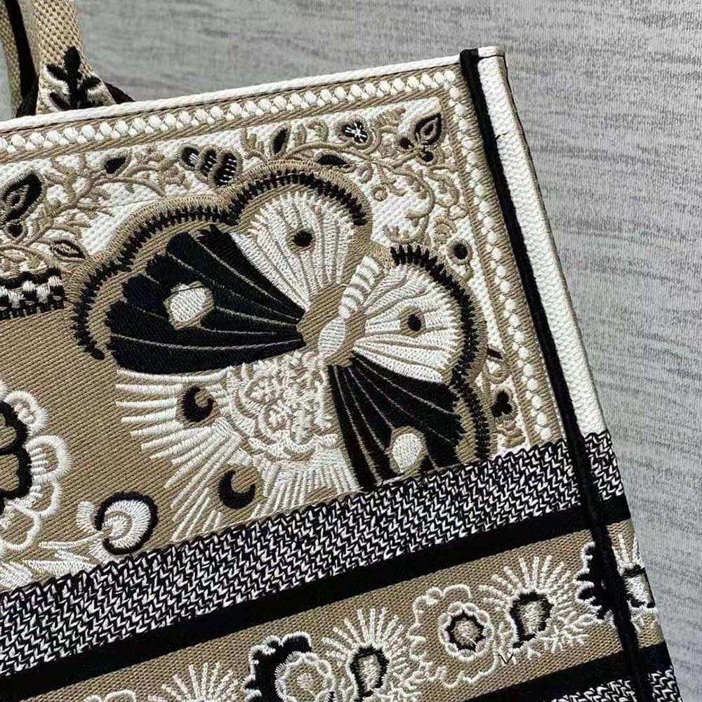 TÚI Dior Women Large Dior Book Tote Beige Multicolor Butterfly Bandana Embroidery