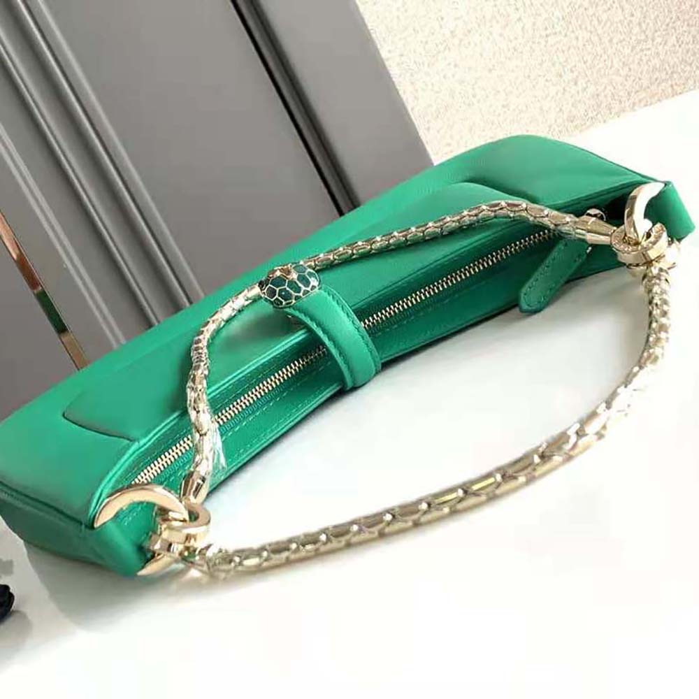 TÚI BVLGARI Women Serpenti Baia Small Shoulder Bag in Calf Leather-Green