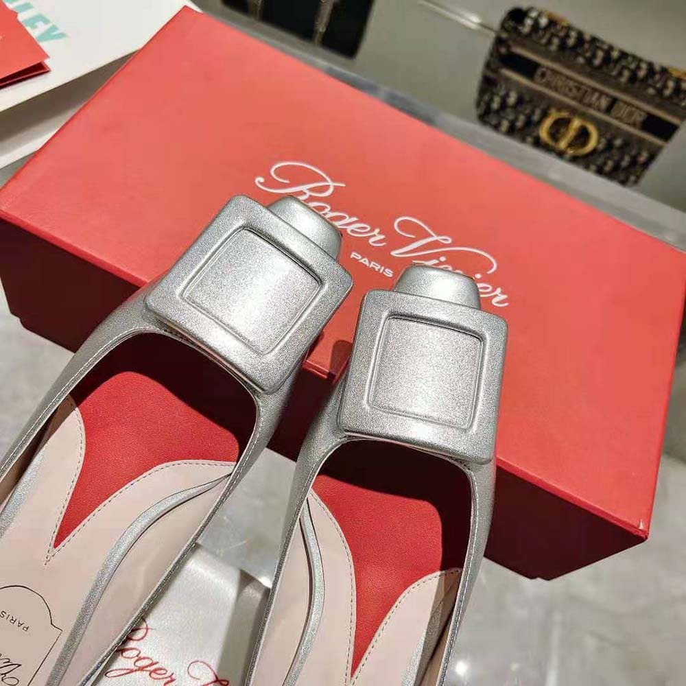 GIÀY Roger Vivier Women Strass Heel Covered Buckle Ballerinas in Nappa Leather-Silver