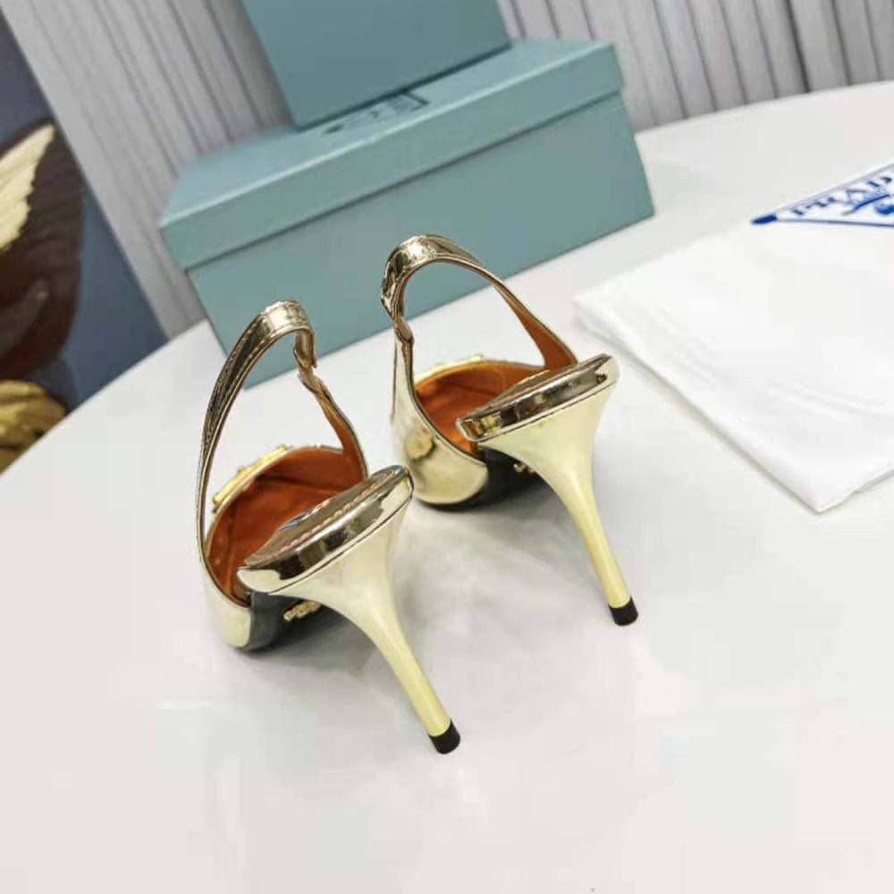 GIÀY Prada Women Metallic Leather Slingback Pumps-Gold