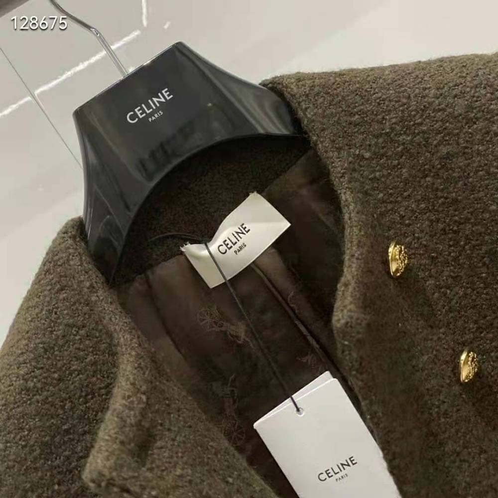 ÁO CELINE Women Chasseur Jacket in Boucle Tweed-Dark Green