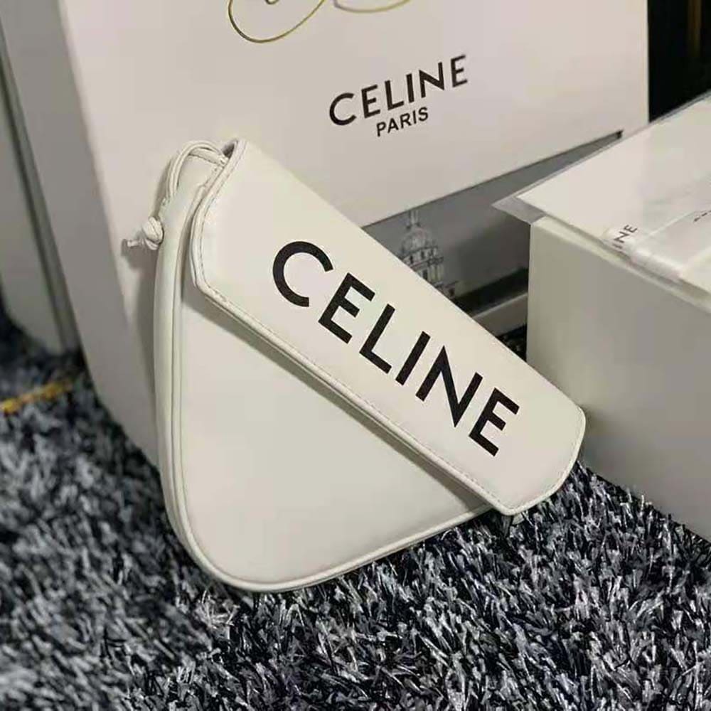 TÚI Celine Women Triangle Bag in Smooth Calfskin with Celine Print-White