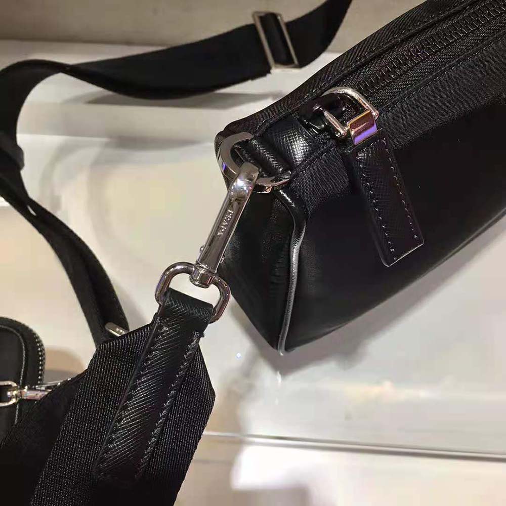 TÚI PRADA Men Nylon and Saffiano Leather Bag with Strap-Black