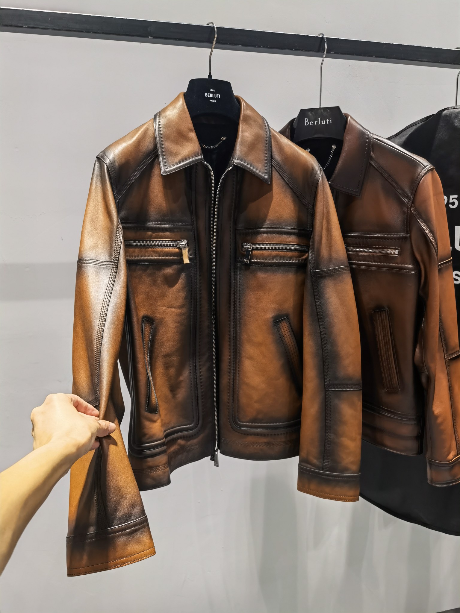 ÁO BERLUTI LEATHER JACKET COGNAC